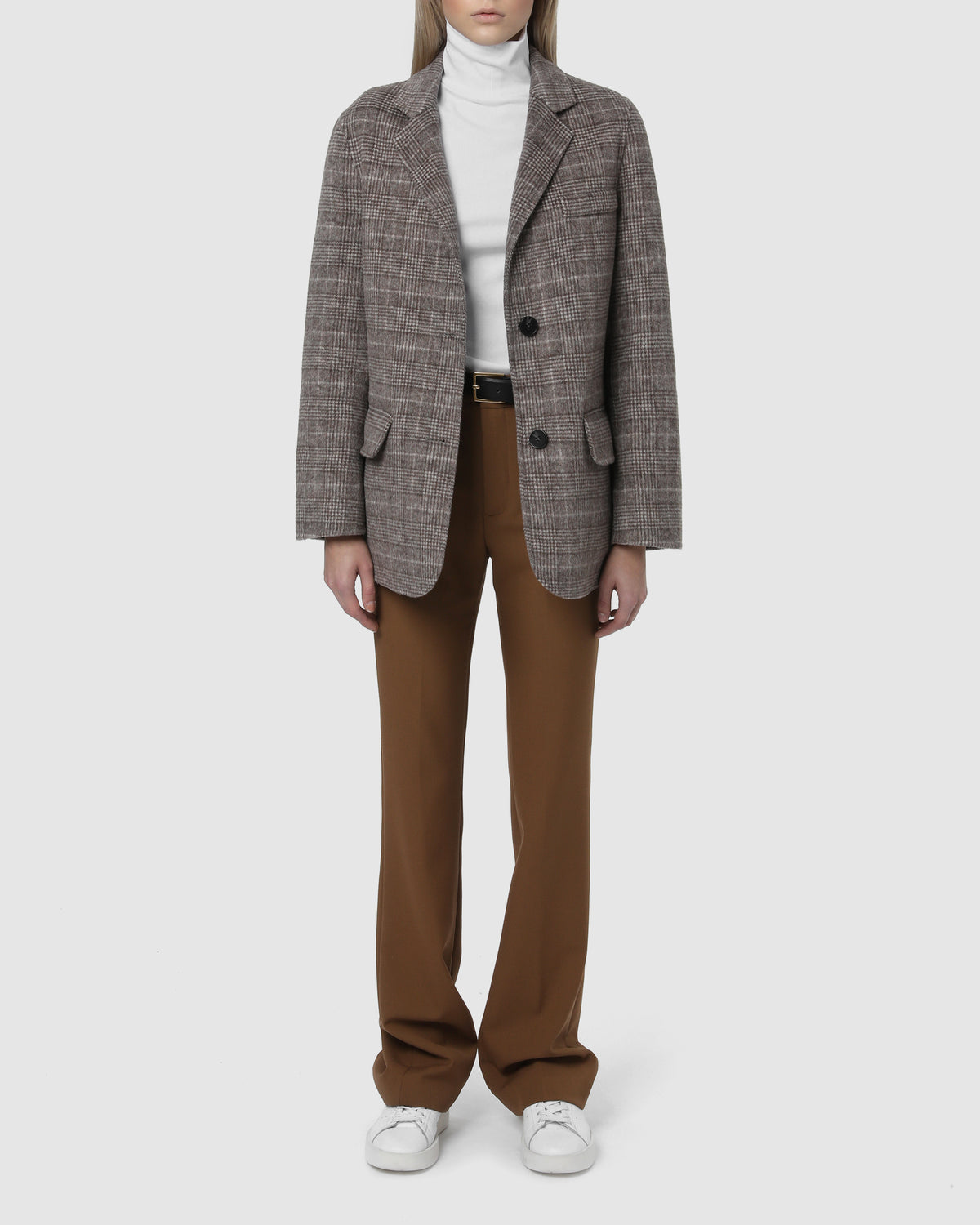 PLAID WOOL BLAZER - Greige