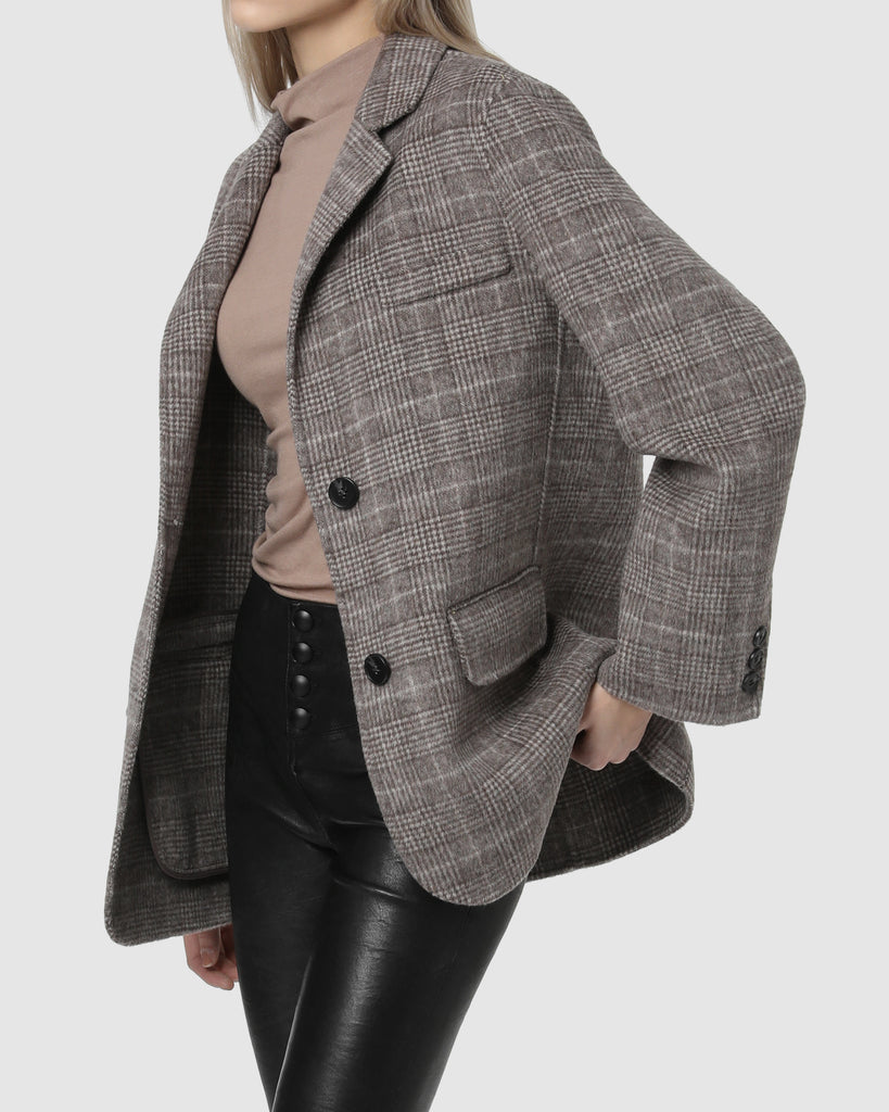PLAID WOOL BLAZER - Greige