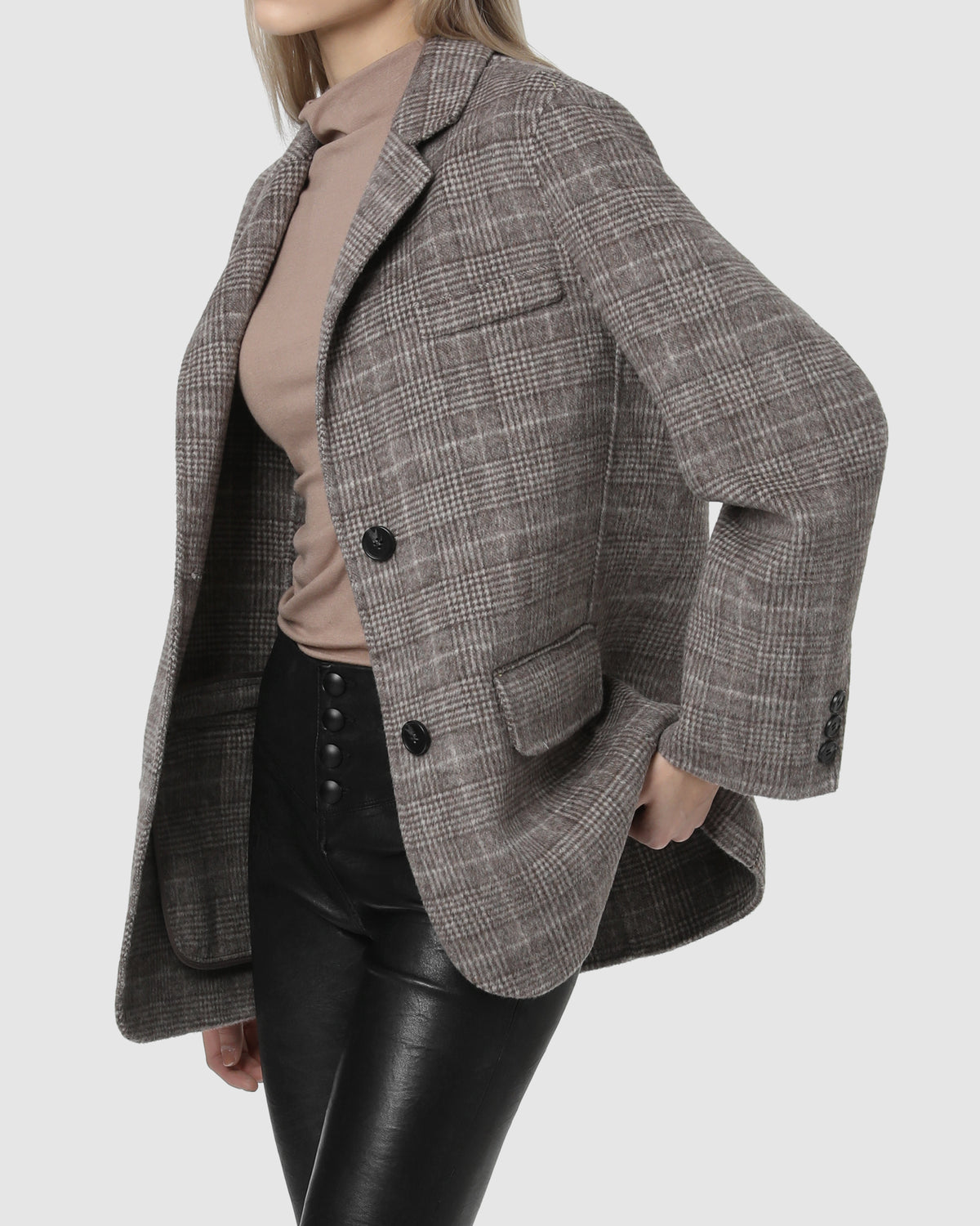 PLAID WOOL BLAZER - Greige