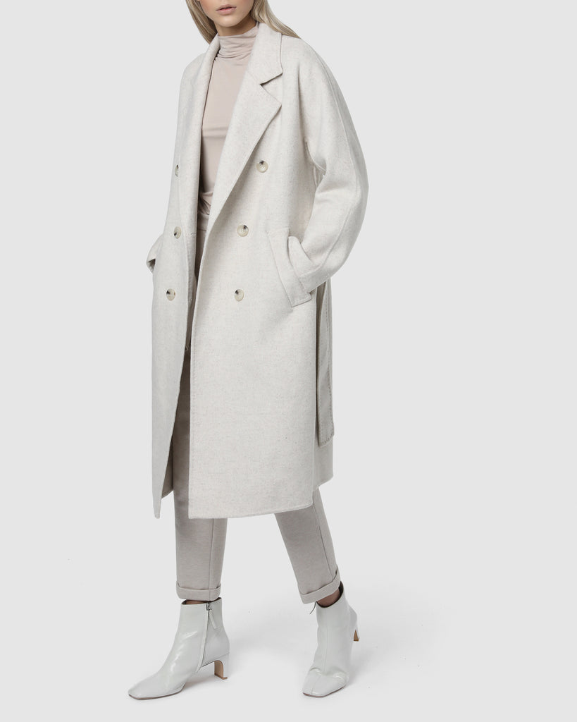 BELTED WOOL COAT - Cloud