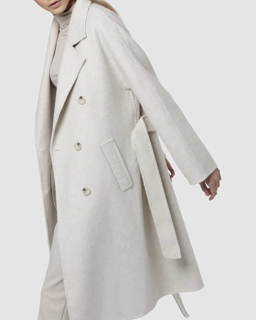 BELTED WOOL COAT - Cloud