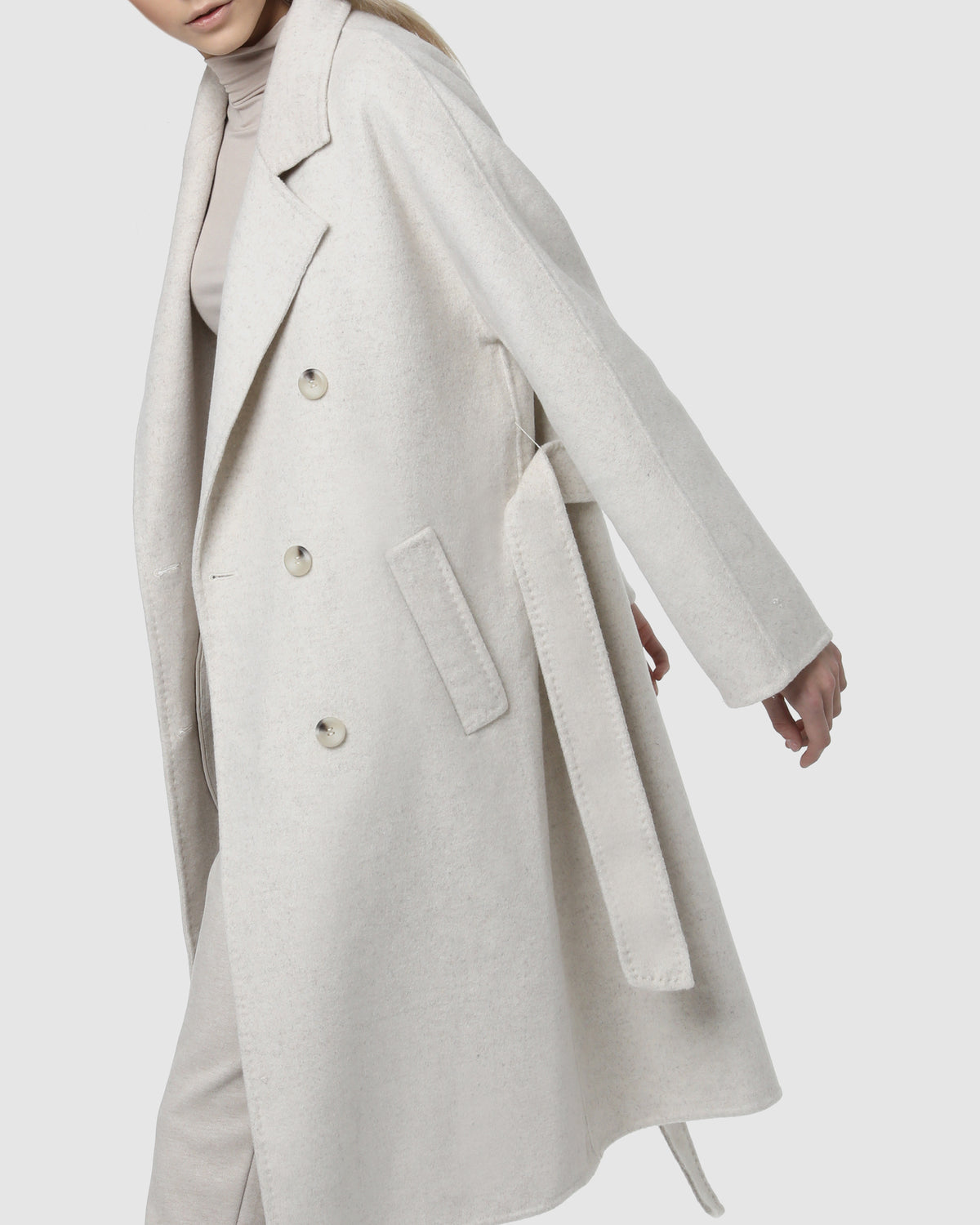 BELTED WOOL COAT - Cloud